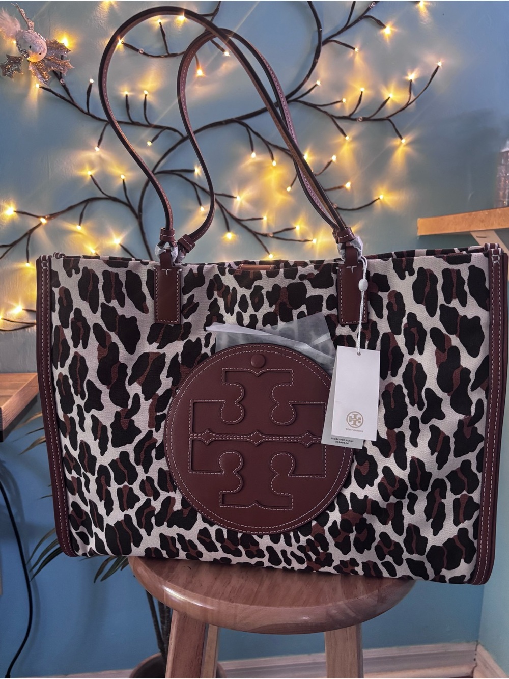 Tory Burch NWT Large Leopard Print Canvas Ella Tote Bag